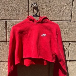 Red Nike Cropped Hoodie